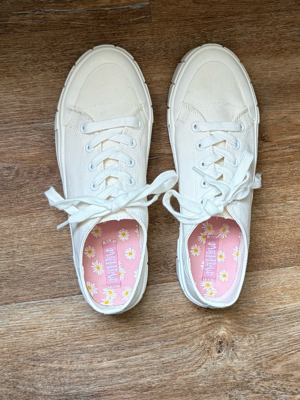 White Canvas Lace-Up Sneakers / S 10